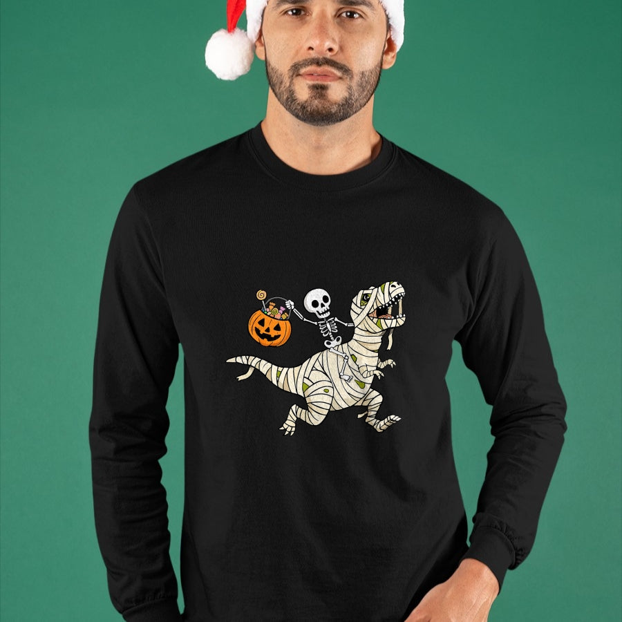 Best Dinosaur Lover Shirt, Funny Dinosaur UnisexT-Shirt/Hoodie/Sweatshirt HLT00 - Boys Halloween Skeleton Riding Dinosaur Mummy Trex Kids T-Shirt