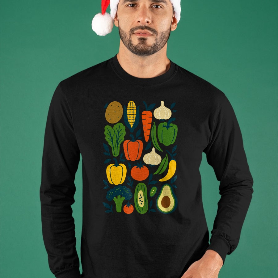 Best Farmer Life Shirt, Funny Farmer UnisexT-Shirt/Hoodie/Sweatshirt HLT00 - Retro Vegetable Garden Pattern Veggie Farmer Market Vegan Long Sleeve T-Shirt
