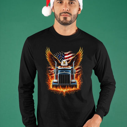 Best Truck Driver Life Shirt, Funny Trucker UnisexT-Shirt/Hoodie/Sweatshirt HLT00 - Trucker Patriotic American Flag Semi Truck Driver Eagle T-Shirt (2)
