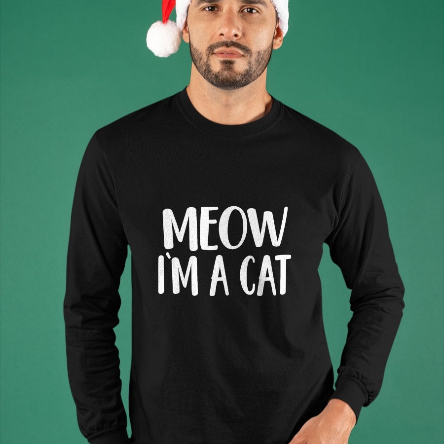 Cat Love Shirt, Funny Cat Lover Gift UnisexT-Shirt/Hoodie/Sweatshirt HLT00 - Meow I_m A Cat - Halloween Costume T-Shirt, Men, Black, Large