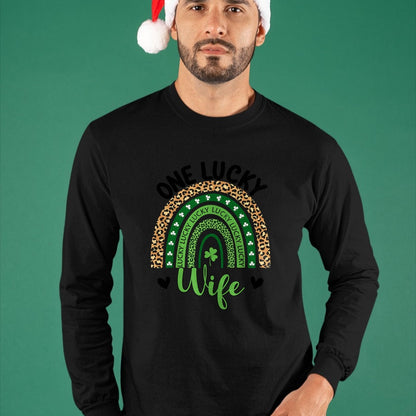 Best Wife Shirt, Wife and Husband Unisex T-Shirt/Hoodie/Sweatshirt HLT00 - Gift for wife T shirt, lucky wife   Womens One Lucky Wife Leopard Rainbow St Patricks Day Shamrock T