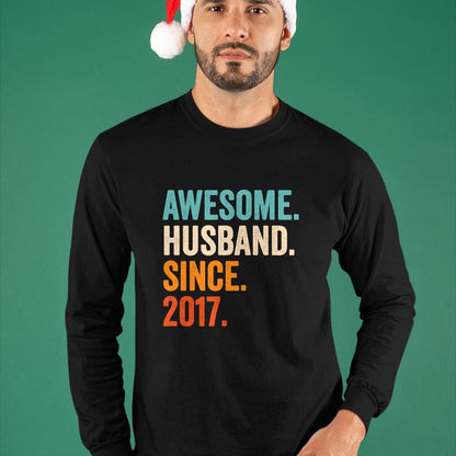Best Wife Shirt, Wife and Husband Unisex T-Shirt/Hoodie/Sweatshirt HLT00 - Awesome Husband Since 2017 7th wedding anniversary 7 years T-Shirt