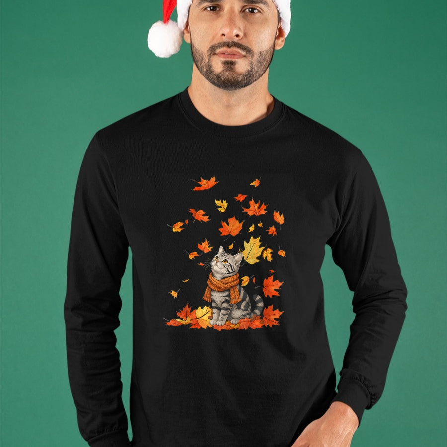 Cat Love Shirt, Funny Cat Lover Gift UnisexT-Shirt/Hoodie/Sweatshirt HLT00 - Cute Cat Leaf Fall Autumn Cat FallKitten Kitty Cat Lovers T-Shirt