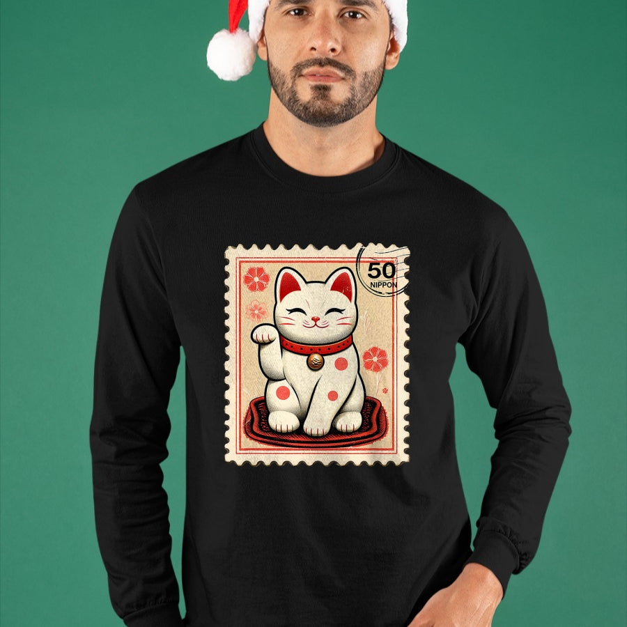 Cat Love Shirt, Funny Cat Lover Gift UnisexT-Shirt/Hoodie/Sweatshirt HLT00 - Maneki Neko Japanese Kawaii Lucky Cat Stamp Retro Aesthetic T-Shirt