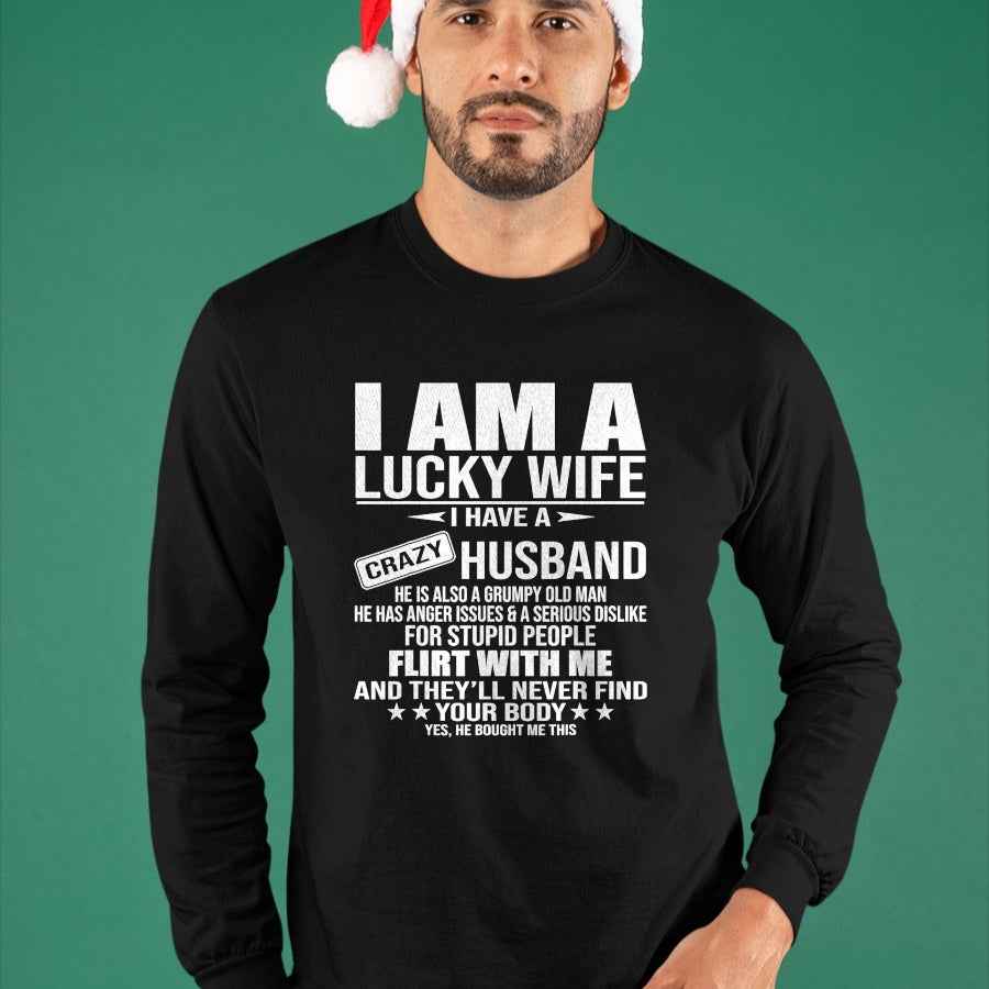 Best Wife Shirt, Wife and Husband Unisex T-Shirt/Hoodie/Sweatshirt HLT00 - Gift for wife T shirt, lucky wife   I Am A Lucky Wife I Have A Crazy Husband Tank Top (1)