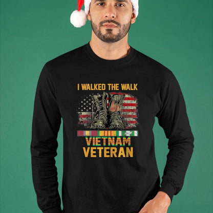 Proud Veteran Shirt, Funny Veteran UnisexT-Shirt/Hoodie/Sweatshirt HLT00 - I Walked The Walk Vietnam Veteran Flag American US Vet T-Shirt