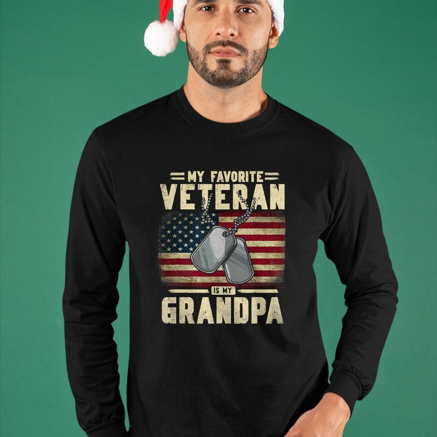 Best Grandpa Shirt, Proud Grandpa Unisex T-Shirt/Hoodie/Sweatshirt HLT00 - Father's Day Veteran Day My Favorite Veteran Is My Grandpa T-Shirt