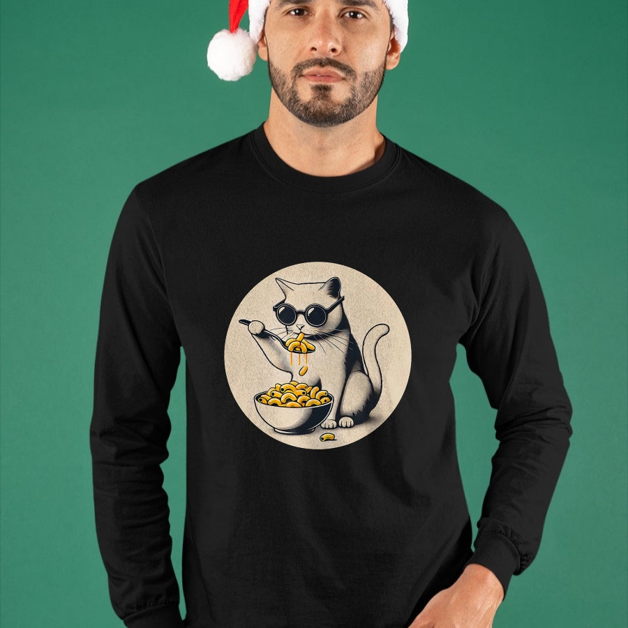 Cat Love Shirt, Funny Cat Lover Gift UnisexT-Shirt/Hoodie/Sweatshirt HLT00 - Cat Eating Mac and Cheese Men Women Girls Kids T-Shirt (1)