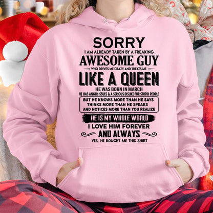 March - Sorry I am already taken by a freaking awesome guy - Gift for Wife From Husband - HLT03 (SKU-SRG-03)