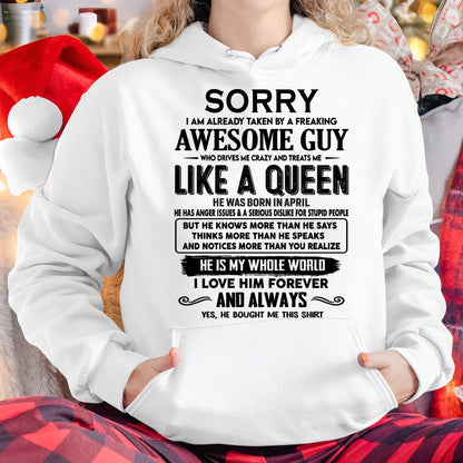April - Sorry I am already taken by a freaking awesome guy - Gift for Wife From Husband - HLT04 (SKU-SRG-04)