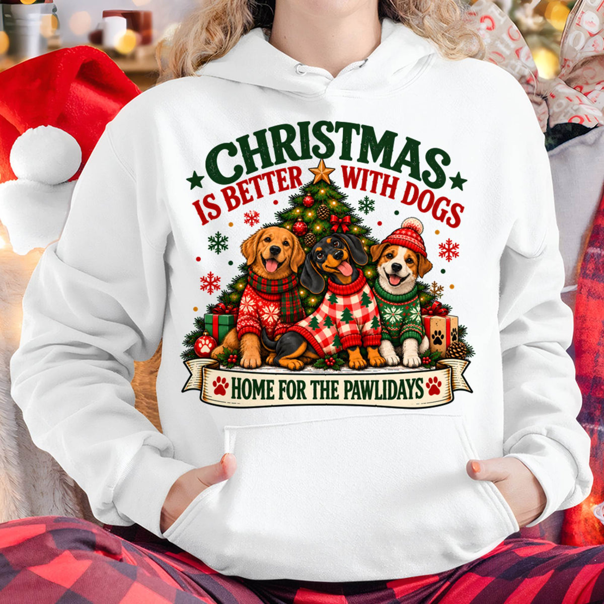 CHRISTMAS IS BETTER WITH DOGS - SHIRT FOR WOMEN - HLT00 (SKU2610-224)