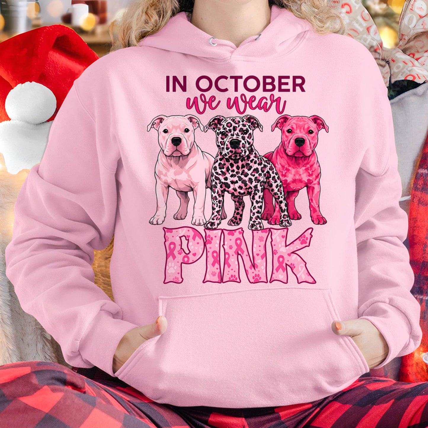 IN OCTOBER WE WEAR PINK - PITBULL MOM SHIRT FOR WOMEN - PINK OCTOBER BREAST CANCER AWARENESS - KIEN00 (SKU2608-330)