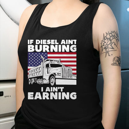 Best Truck Driver Life Shirt, Funny Trucker UnisexT-Shirt/Hoodie/Sweatshirt HLT00 - If Diesel Ain't Burning I Aint Earning Truck Driver Patriot T-Shirt, Men's Big and Tall, Dark Heathe