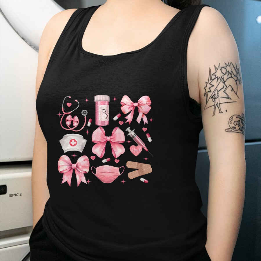 Funny Nurse Shirt, Nurse Unisex T-Shirt/Hoodie/Sweatshirt HLT00 - Women Pink Retro Nurse Coquette Pink Bow Girlie Nurse Life T-Shirt