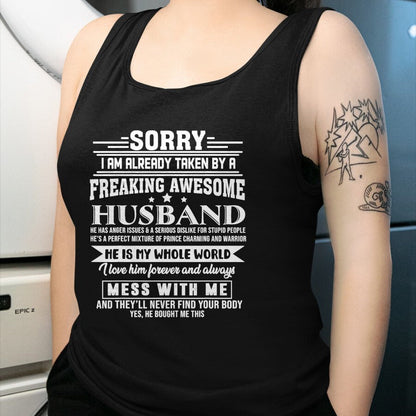 Best Wife Shirt, Wife and Husband Unisex T-Shirt/Hoodie/Sweatshirt HLT00 - Sorry i am already taken by a freaking awesome husband T-Shirt (1)