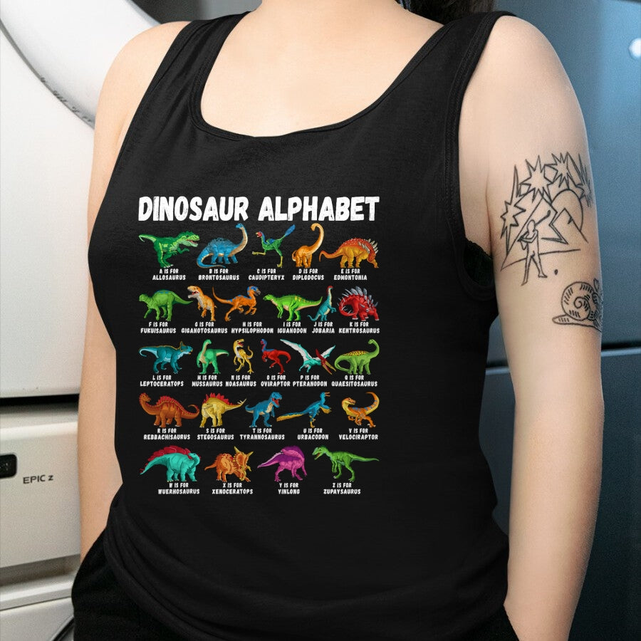 Best Dinosaur Lover Shirt, Funny Dinosaur UnisexT-Shirt/Hoodie/Sweatshirt HLT00 - Types of Dinosaurs Alphabet A-Z ABC Dino Identification T-Shirt Small