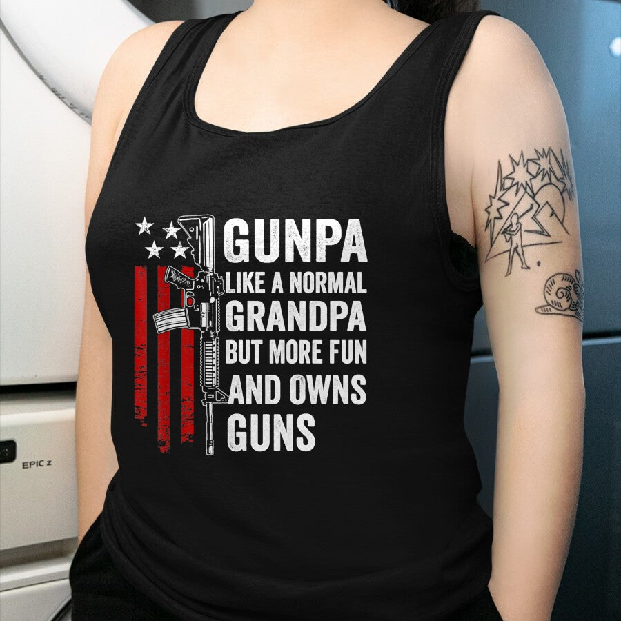 Best Grandpa Shirt, Proud Grandpa Unisex T-Shirt/Hoodie/Sweatshirt HLT00 - Gunpa Like A Normal Grandpa But More Fun And Owns Guns T-Shirt (1)