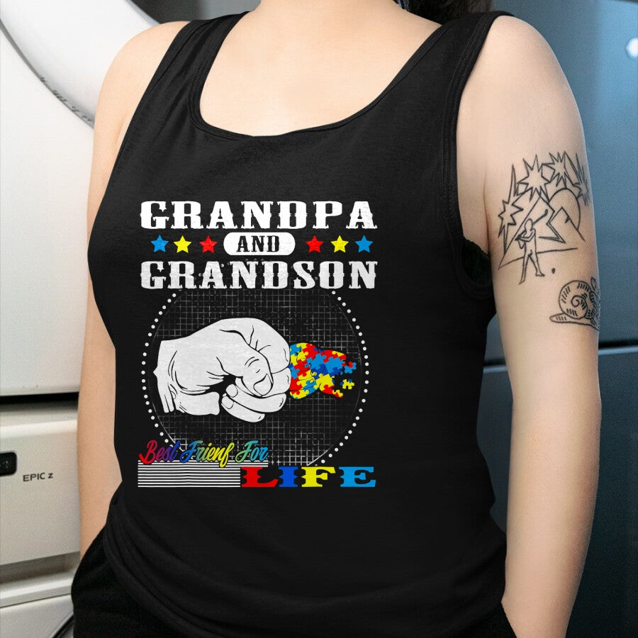 Best Grandpa Shirt, Proud Grandpa Unisex T-Shirt/Hoodie/Sweatshirt HLT00 - Autism Awareness Grandpa Grandson Best Friend for Life Gift T-Shirt