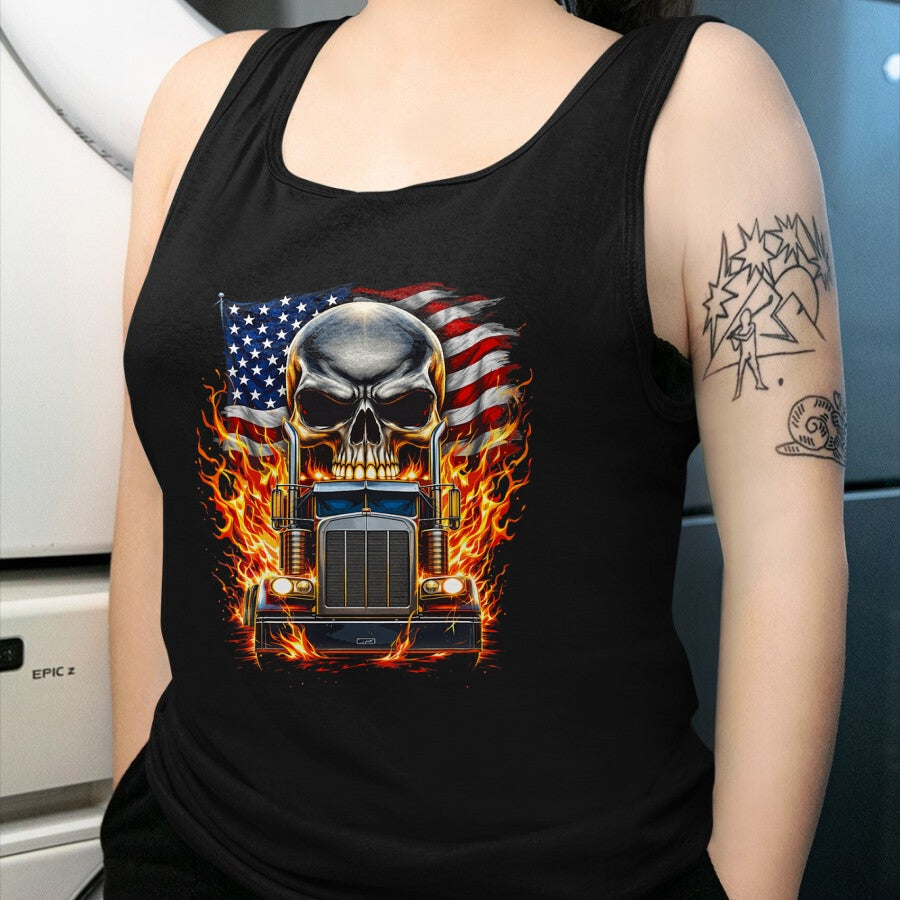 Best Truck Driver Life Shirt, Funny Trucker UnisexT-Shirt/Hoodie/Sweatshirt HLT00 - Trucker Patriotic American Flag Semi Truck Driver Skull T-Shirt (3)