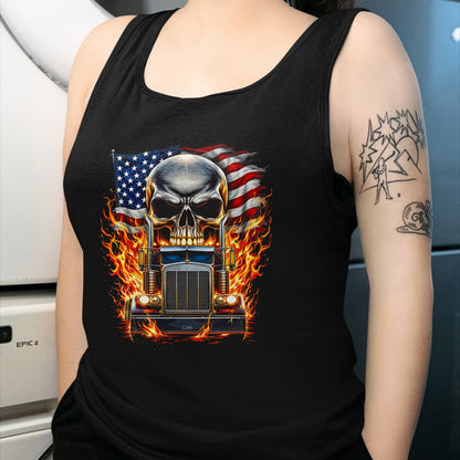 Best Truck Driver Life Shirt, Funny Trucker UnisexT-Shirt/Hoodie/Sweatshirt HLT00 - Trucker Patriotic American Flag Semi Truck Driver Skull T-Shirt (3)