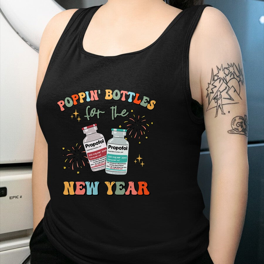 Funny Nurse Shirt, Nurse Unisex T-Shirt/Hoodie/Sweatshirt HLT00 -ICU Nurse New Year Eve Outfit Poppin Bottles ER RN CNA Nurse T-Shirt
