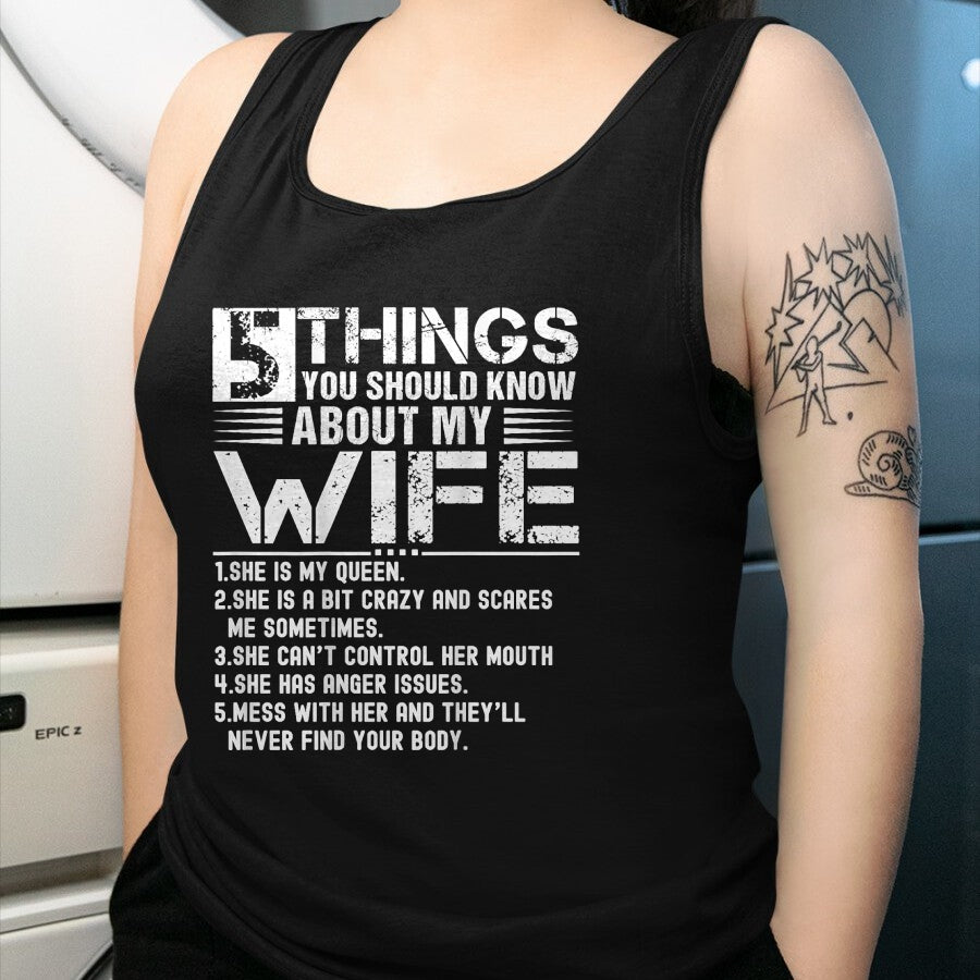 Best Wife Shirt, Wife and Husband Unisex T-Shirt/Hoodie/Sweatshirt HLT00 - 5 Things You Should Know About My Wife (On Back) husband T-Shirt