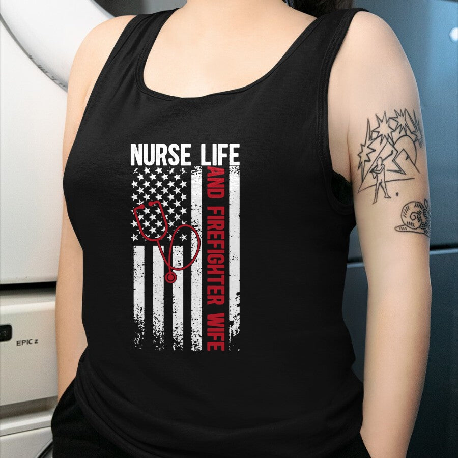 Funny Nurse Shirt, Nurse Unisex T-Shirt/Hoodie/Sweatshirt HLT00 - Nurse Life And Firefighter Wife Nurse Fire Wife Nurse Long Sleeve T-Shirt