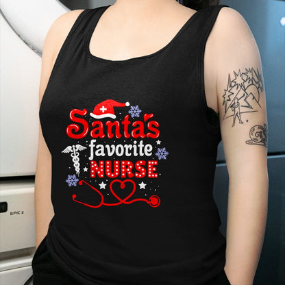 Funny Nurse Shirt, Nurse Unisex T-Shirt/Hoodie/Sweatshirt HLT00 - Santa's Favorite Nurse Christmas Short Sleeve T-Shirt (1)