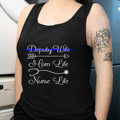 Funny Nurse Shirt, Nurse Unisex T-Shirt/Hoodie/Sweatshirt HLT00 - Deputy Wife Mom Life Nurse Life Premium T-Shirt