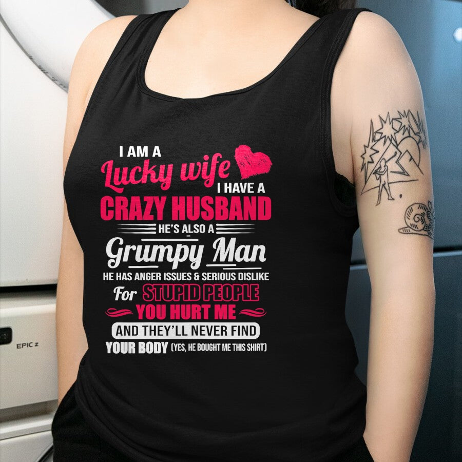 Best Wife Shirt, Wife and Husband Unisex T-Shirt/Hoodie/Sweatshirt HLT00 - Gift for wife T shirt, lucky wife   I Am A Lucky Wife, I Have A Crazy Husband Gift For Womens T-Shir (1)