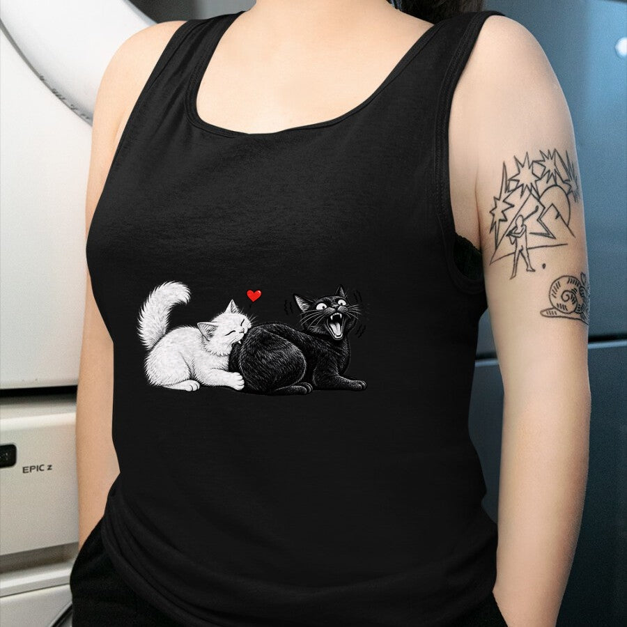 Cat Love Shirt, Funny Cat Lover Gift UnisexT-Shirt/Hoodie/Sweatshirt HLT00 - Funny Cat Couple Black White Cats Love Cat Biting Cat Butt T-Shirt (1)