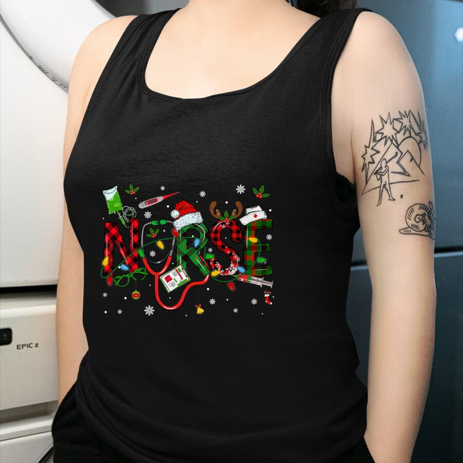 Funny Nurse Shirt, Nurse Unisex T-Shirt/Hoodie/Sweatshirt HLT00 - Nurse Christmas Stethoscope Nurses Xmas Scrub Men Women T-Shirt
