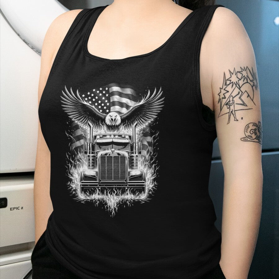 Best Truck Driver Life Shirt, Funny Trucker UnisexT-Shirt/Hoodie/Sweatshirt HLT00 - Trucker Patriotic American Flag Semi Truck Driver Eagle T-Shirt (3)
