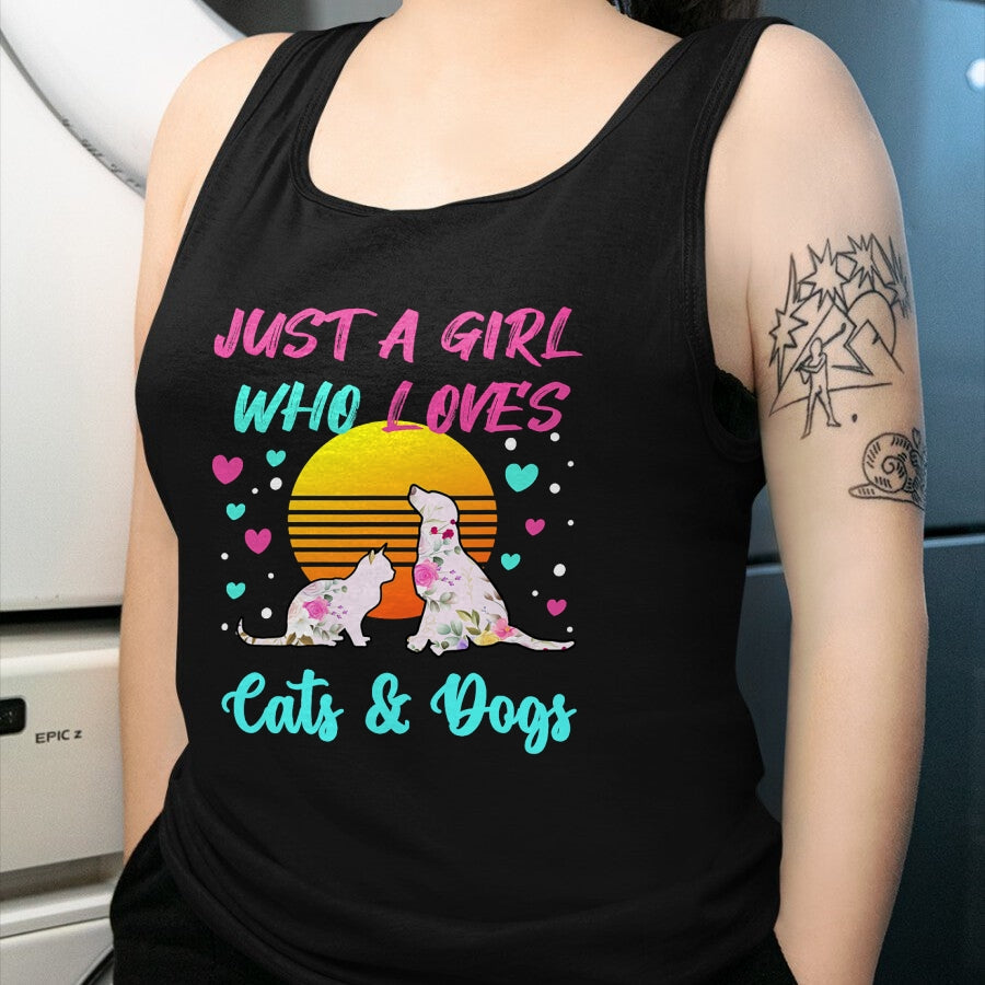 Cat Love Shirt, Funny Cat Lover Gift UnisexT-Shirt/Hoodie/Sweatshirt HLT00 - Just a Girl who Loves Cats and Dogs T-Shirt for Women T-Shirt (1)
