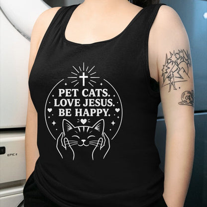 Cat Love Shirt, Funny Cat Lover Gift UnisexT-Shirt/Hoodie/Sweatshirt HLT00 - Pet Cats Love Jesus Be Happy Christian Faith Cat Lover Long Sleeve T-Shirt