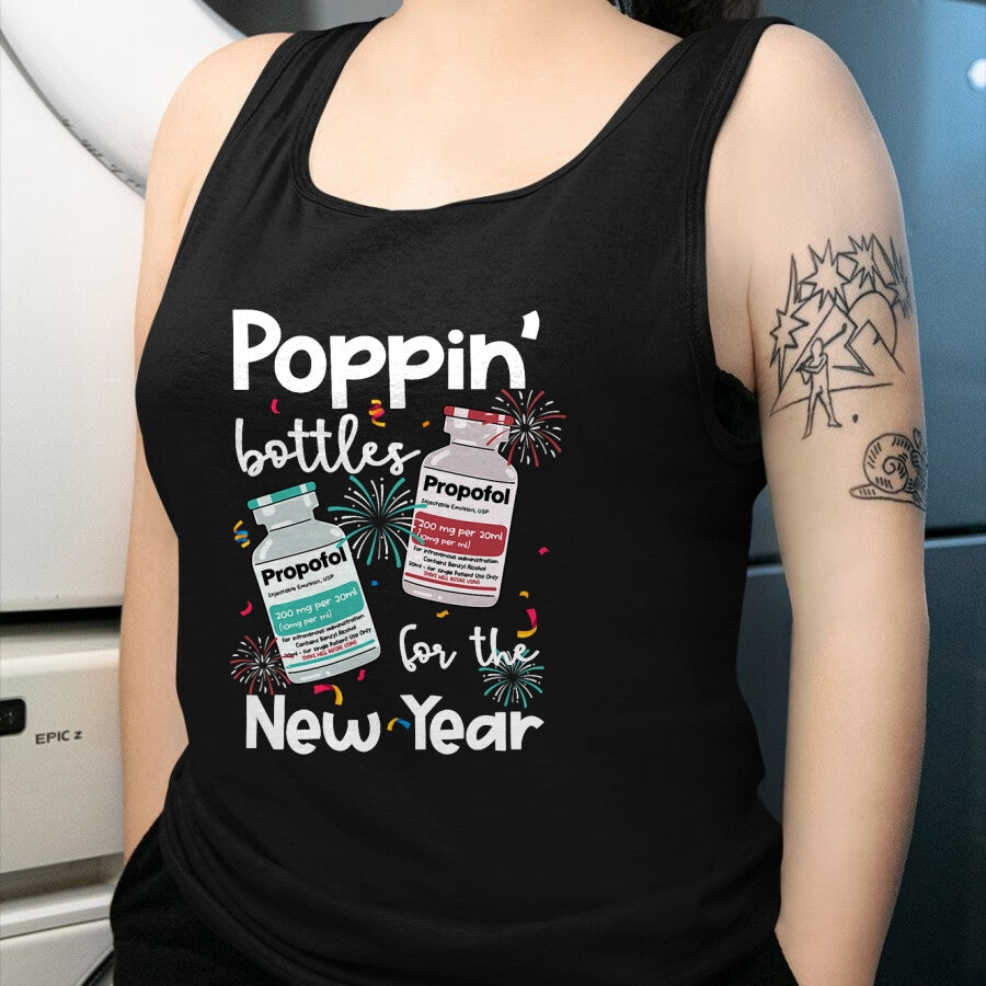 Funny Nurse Shirt, Nurse Unisex T-Shirt/Hoodie/Sweatshirt HLT00 - ICU Nurses New Year Eve Outfits Poppin Bottles PICU ER Nurse T-Shirt