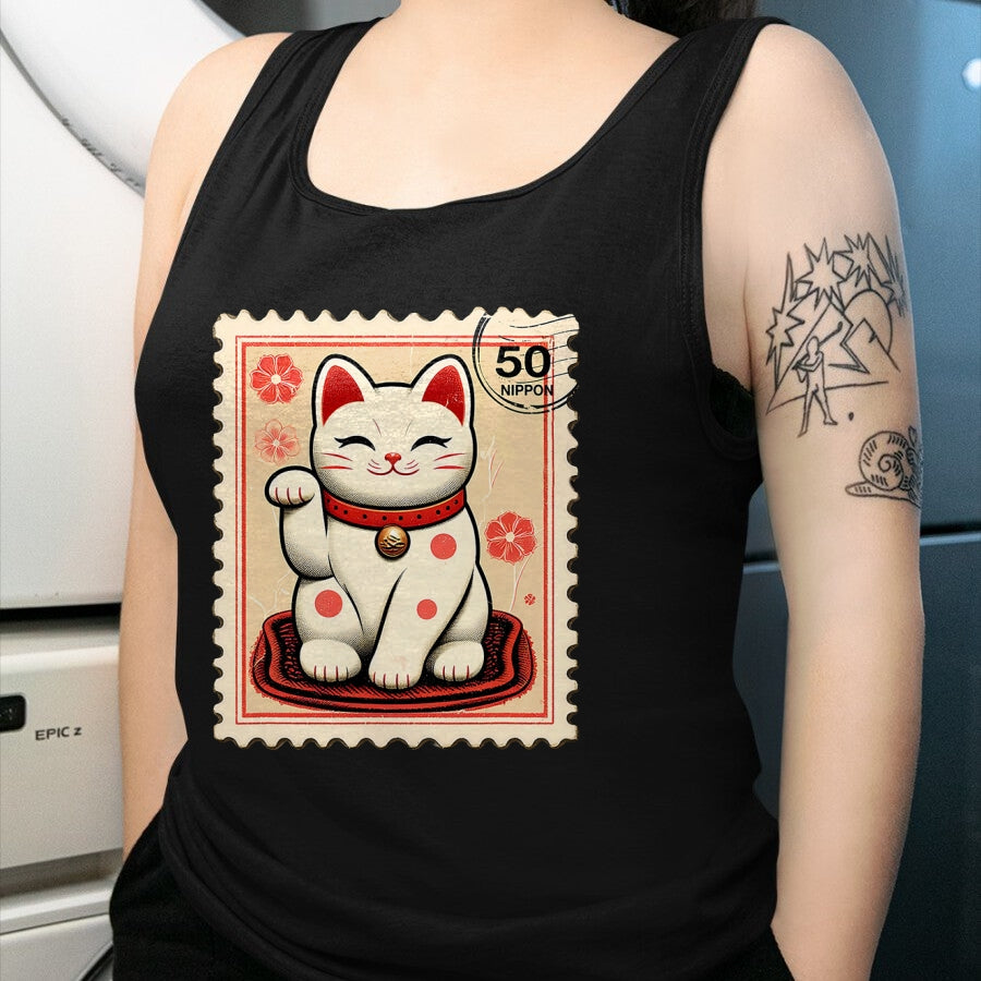 Cat Love Shirt, Funny Cat Lover Gift UnisexT-Shirt/Hoodie/Sweatshirt HLT00 - Maneki Neko Japanese Kawaii Lucky Cat Stamp Retro Aesthetic T-Shirt