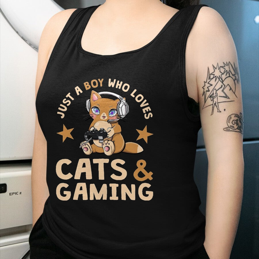 Cat Love Shirt, Funny Cat Lover Gift UnisexT-Shirt/Hoodie/Sweatshirt HLT00 - Just A Boy Who Loves Cats and Gaming Cute Gamer Cat T-Shirt, Men, Black, 3X-Large
