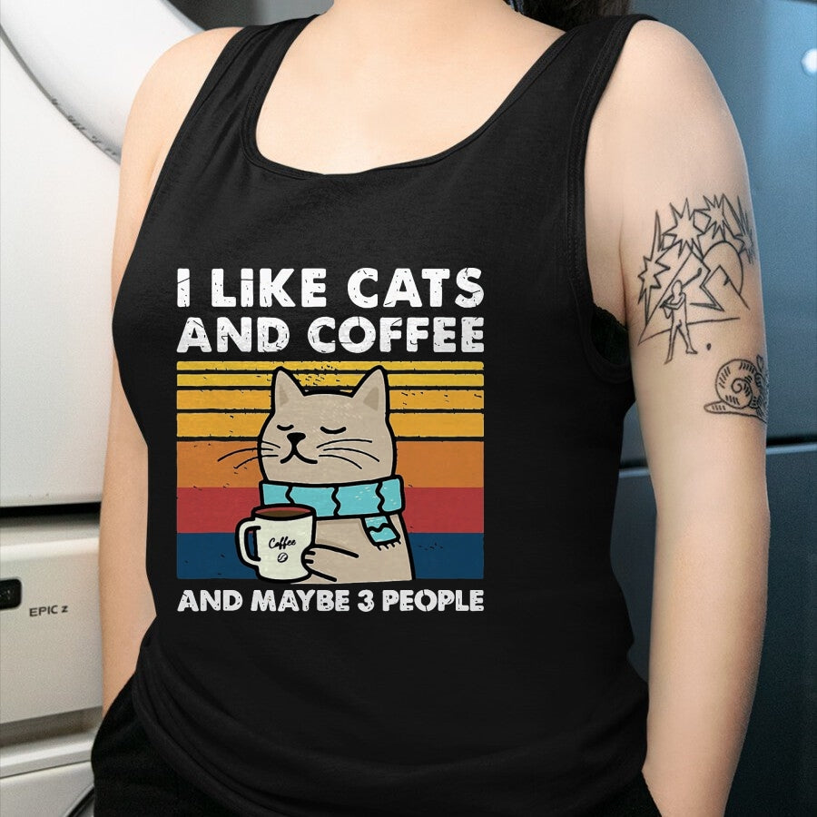 Cat Love Shirt, Funny Cat Lover Gift UnisexT-Shirt/Hoodie/Sweatshirt HLT00 - Funny Cats, I Like Cats and Coffee and Maybe 3 People T-Shirt, Men, Black, 3X-Large