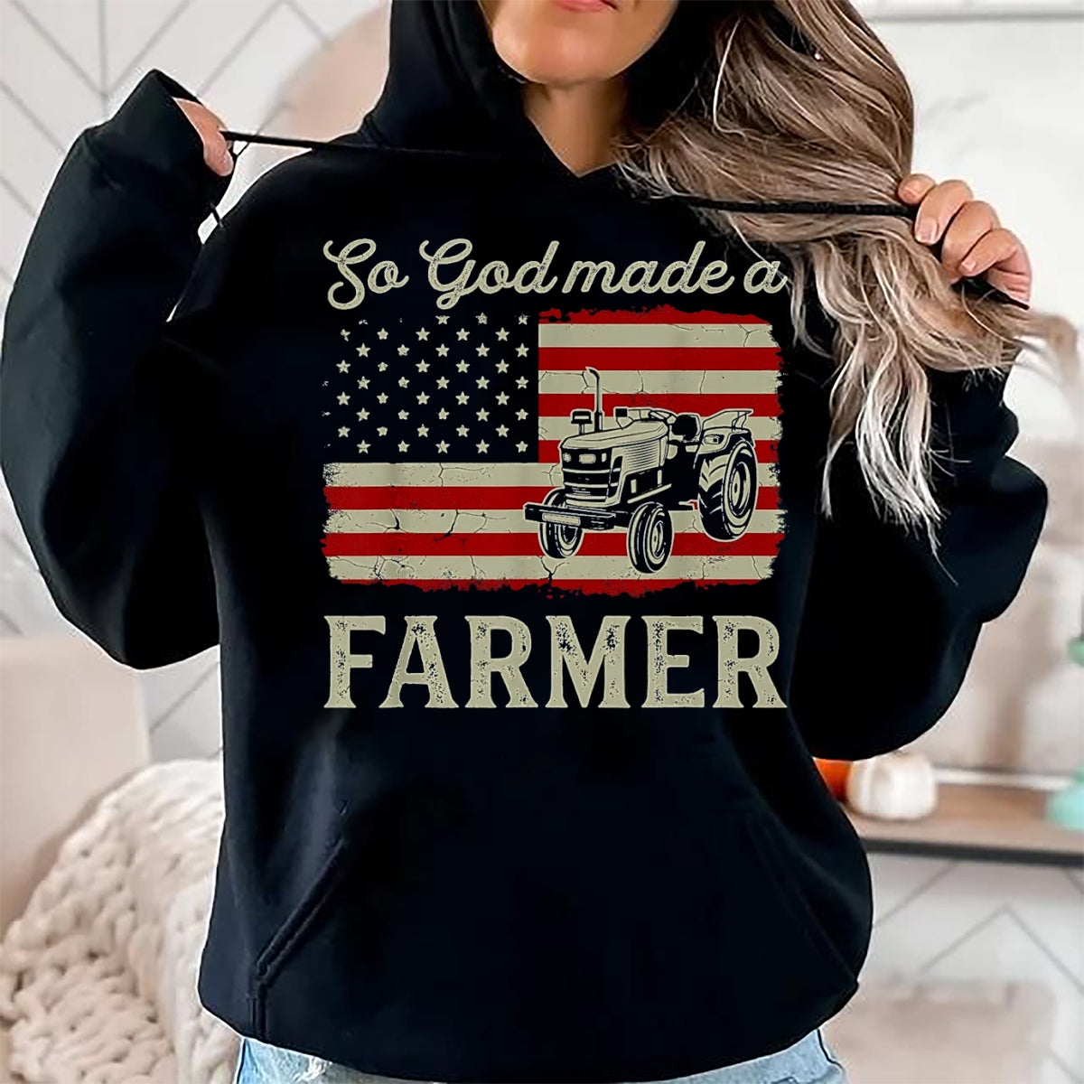 Best Farmer Life Shirt, Funny Farmer UnisexT-Shirt/Hoodie/Sweatshirt HLT00 - Vintage Old American Flag Patriotic So God Made A Farmer T-Shirt, Youth, Olive Green, Medium