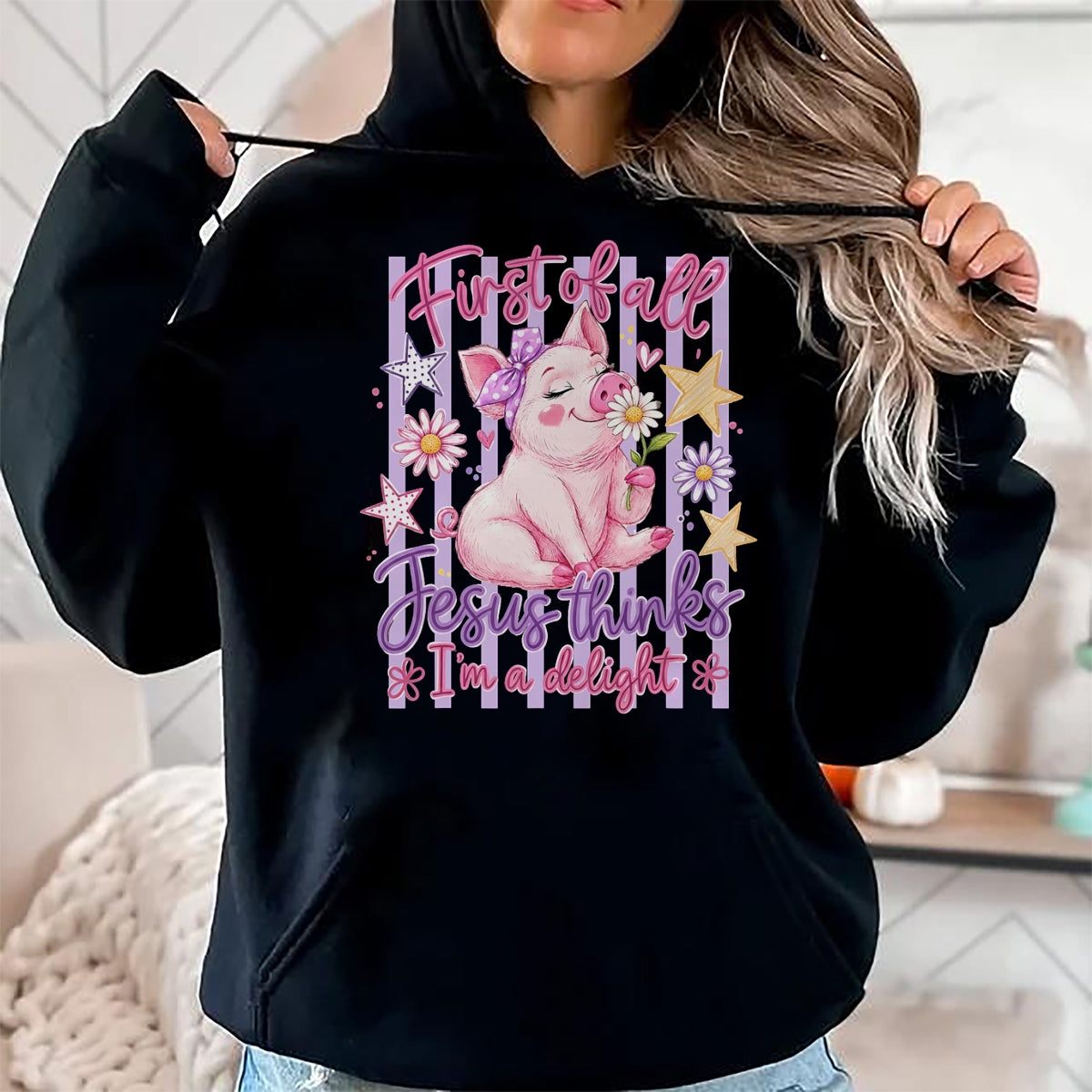 Best Farmer Life Shirt, Funny Farmer UnisexT-Shirt/Hoodie/Sweatshirt HLT00 - First of All Jesus Thinks I'm A Delight Pig Farmer Christian T-Shirt
