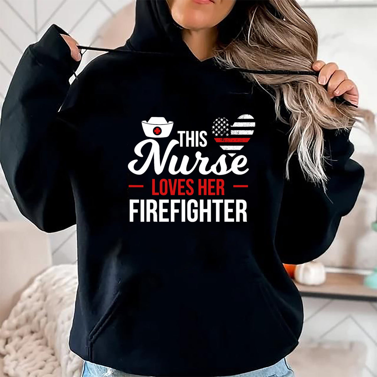 Funny Nurse Shirt, Nurse Unisex T-Shirt/Hoodie/Sweatshirt HLT00 - This Nurse Loves Her Firefighter Wife Nurse T-Shirt