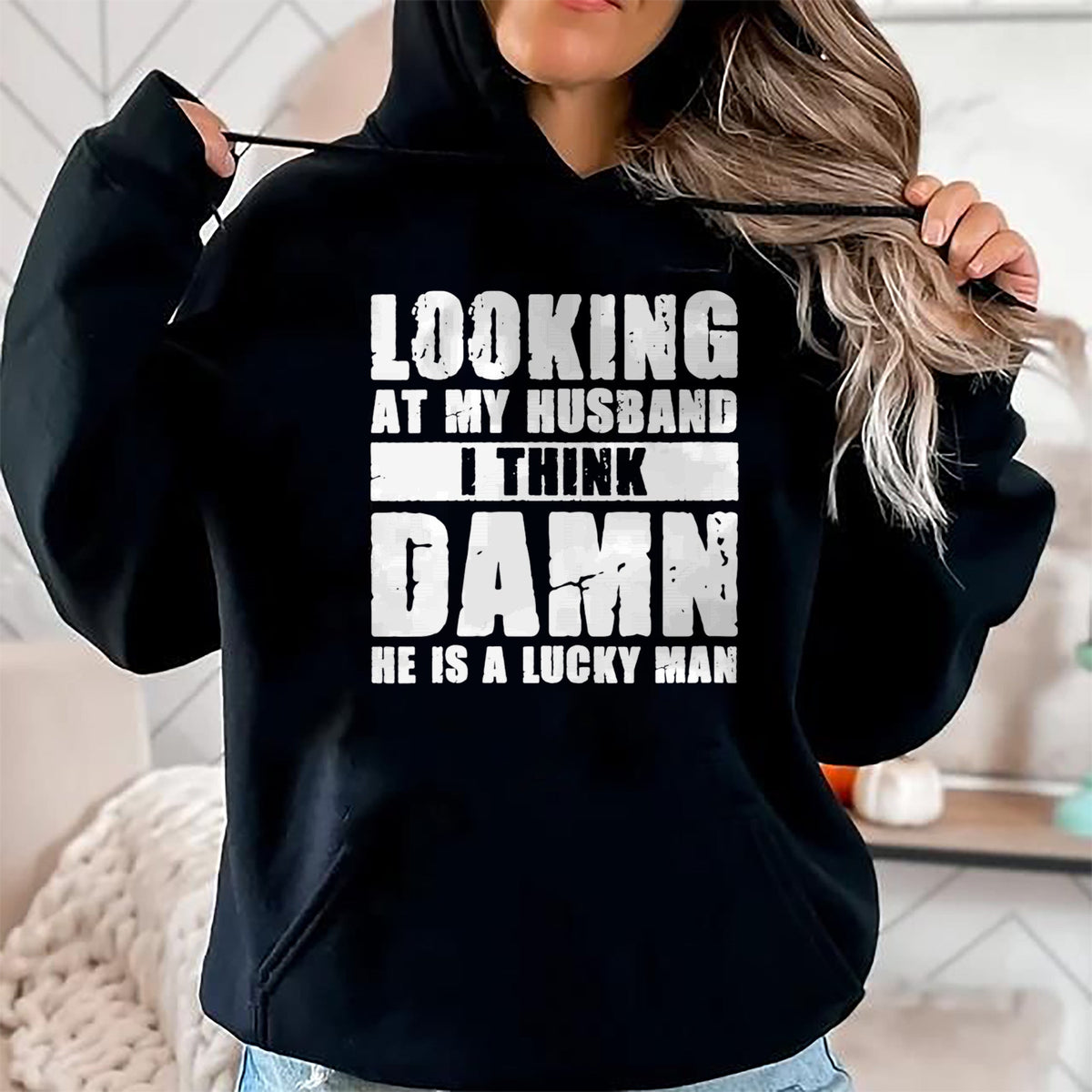 Best Wife Shirt, Wife and Husband Unisex T-Shirt/Hoodie/Sweatshirt HLT00 - Gift for wife T shirt, lucky wife   Womens He is a Lucky Husband - Anniversary Gift - Man & Wife V-N