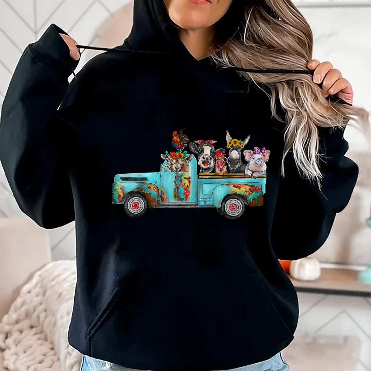 Best Farmer Life Shirt, Funny Farmer UnisexT-Shirt/Hoodie/Sweatshirt HLT00 - Farm Pickup Truck with Farm Animals Farmer_s Wife Cow Girl T-Shirt