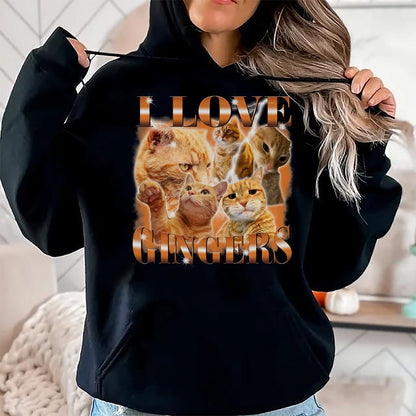 Cat Love Shirt, Funny Cat Lover Gift UnisexT-Shirt/Hoodie/Sweatshirt HLT00 - I Love Gingers Funny Orange Cat Cat Meme Kitty Cat Lovers T-Shirt
