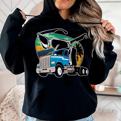 Best Truck Driver Life Shirt, Funny Trucker UnisexT-Shirt/Hoodie/Sweatshirt HLT00 - Truck Driver Peaceful Asphalt Road Trucker Glasses T-Shirt