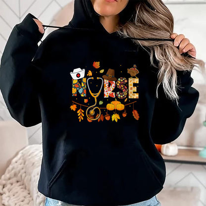 Funny Nurse Shirt, Nurse Unisex T-Shirt/Hoodie/Sweatshirt HLT00 - Nurse Thanksgiving Shirt Health Worker Nursing Fall Turkey T-Shirt