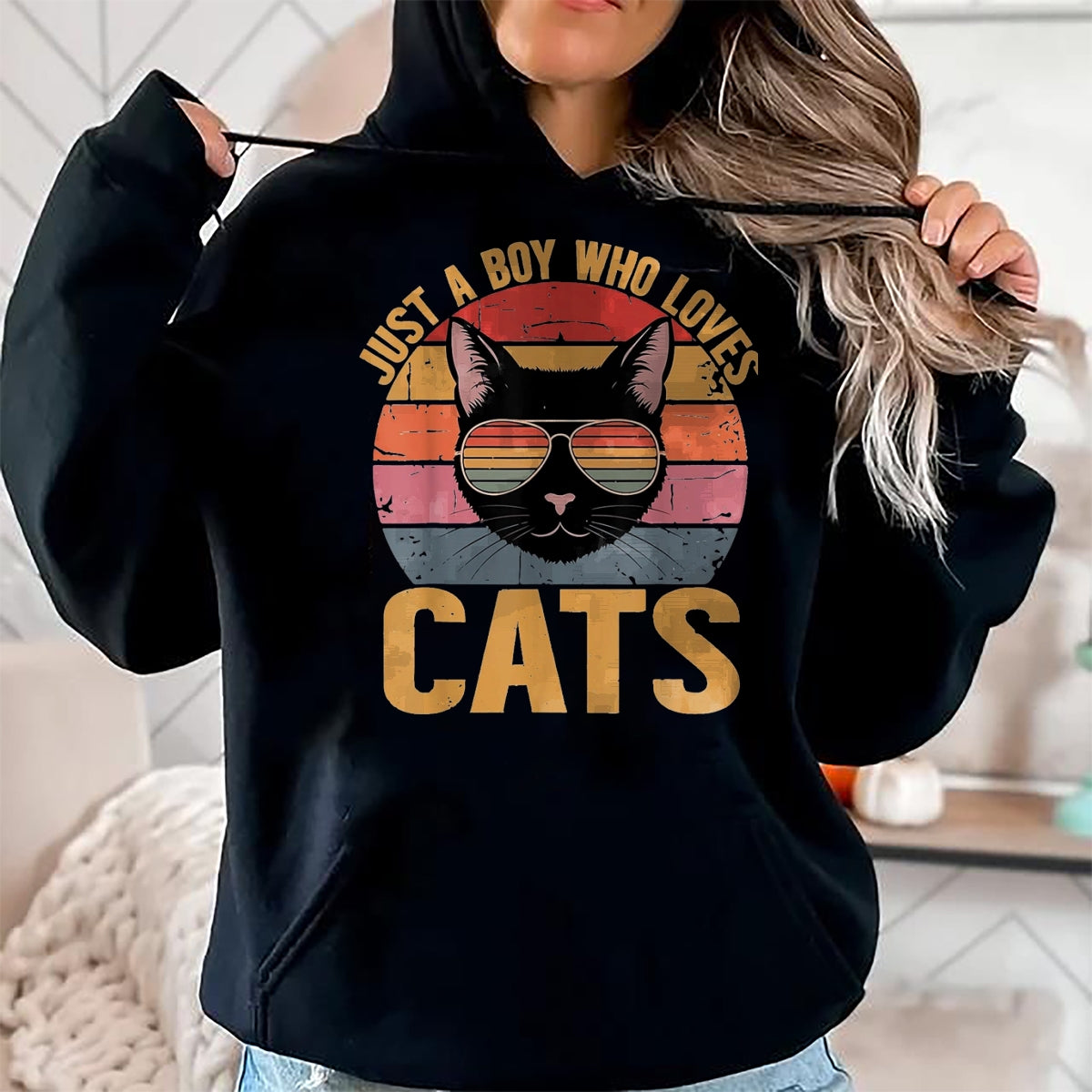 Cat Love Shirt, Funny Cat Lover Gift UnisexT-Shirt/Hoodie/Sweatshirt HLT00 - Just A Boy Who Loves Cats Retro Cat Lover Boys Kids T-Shirt, Youth, Black, Small