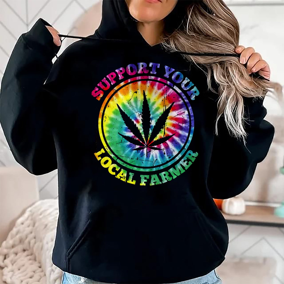 Best Farmer Life Shirt, Funny Farmer UnisexT-Shirt/Hoodie/Sweatshirt HLT00 - Retro Marijuana Support Your Local Farmer Cannabis Tie Dye Long Sleeve T-Shirt