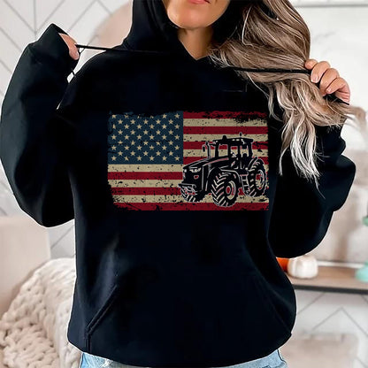 Best Farmer Life Shirt, Funny Farmer UnisexT-Shirt/Hoodie/Sweatshirt HLT00 - Farm Tractors USA Flag Patriotic Farming Gift Long Sleeve T-Shirt